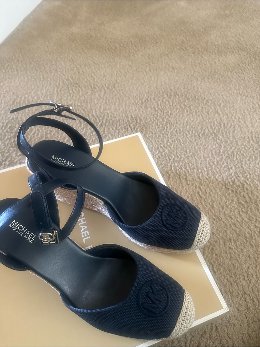 Michael Kors Navy and Cream Espadrille Wedge Sandals - Picture 3 of 7
